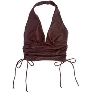Y2k Better Be Ruched Deep V-Neck Halter Top Size Large Brown